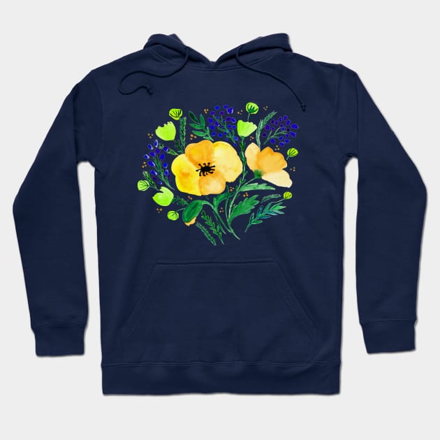 Watercolor poppies bouquet - yellow and green Hoodie by wackapacka